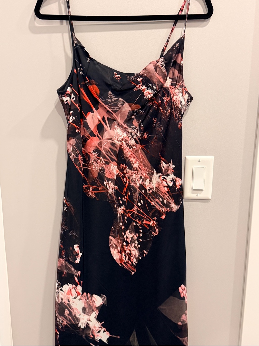 All Saints Black Midi Slip Dress with Pink Floral Print
